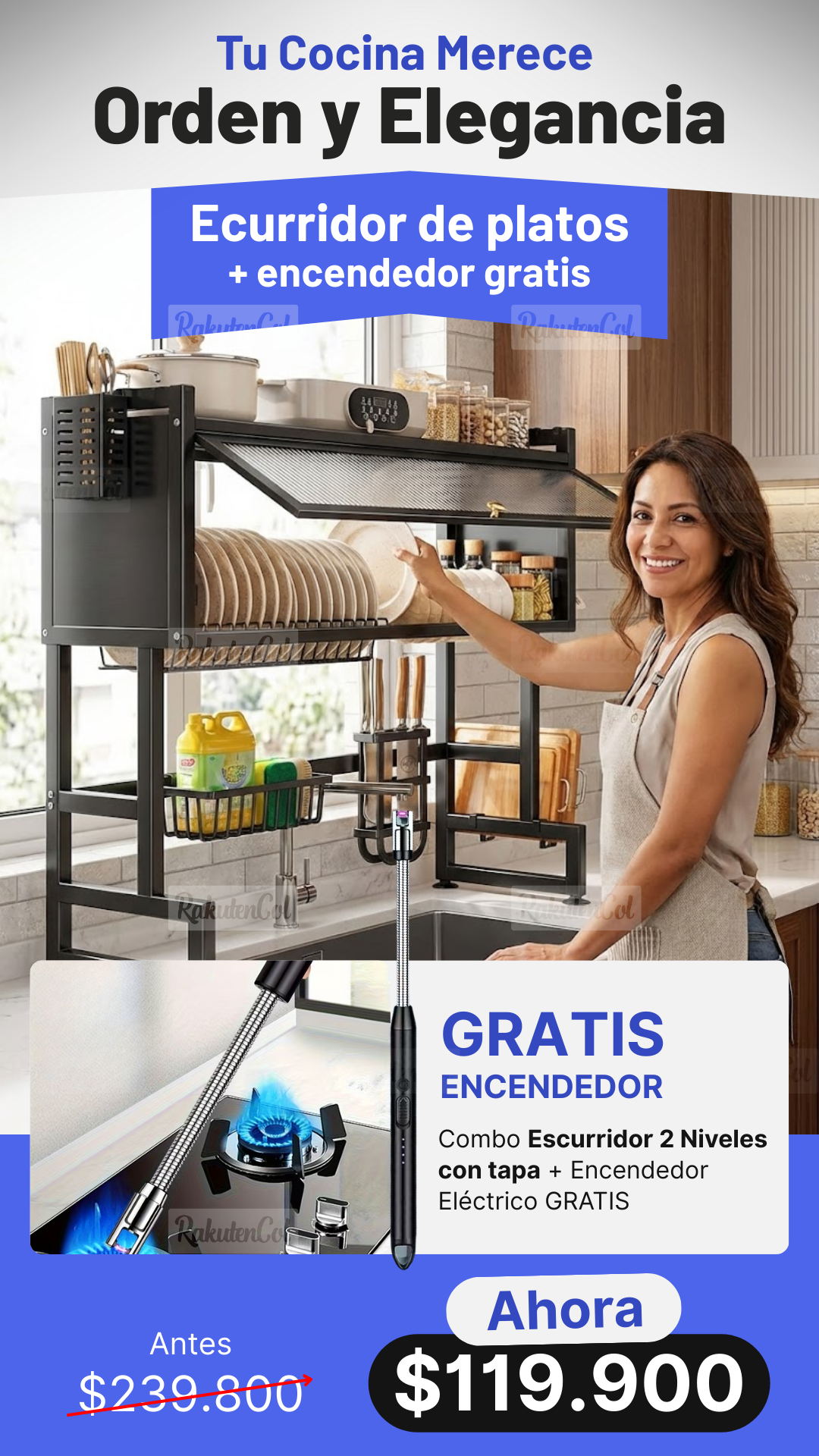 escurridor de platos con 1 tapa HC024 + Encendedor Recargable HC015