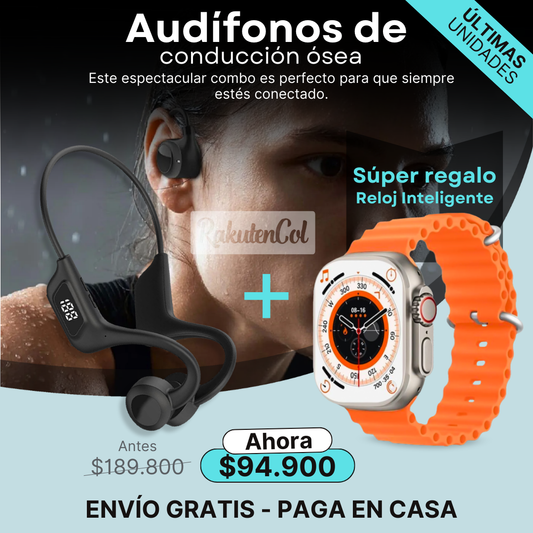 Audífonos Conduccion Osea U9 + Reloj inteligente T800 Ultra