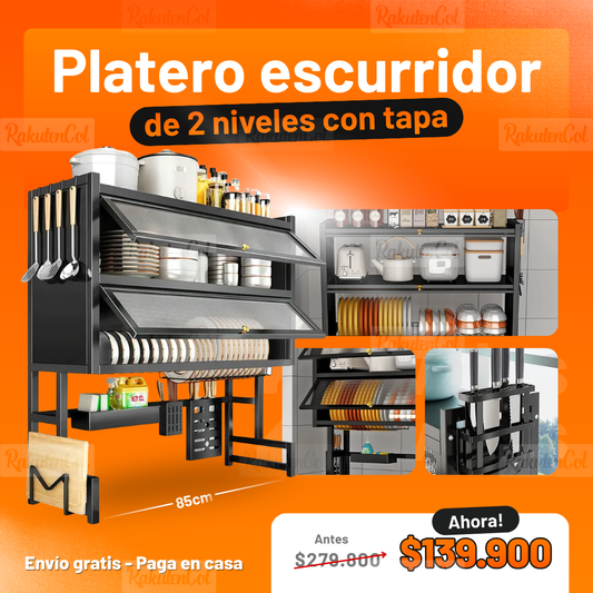 Escurridor 2 niveles con tapa Doble  (HC024)