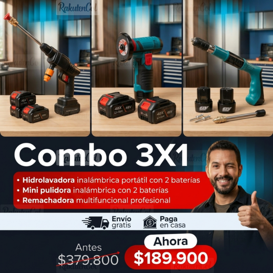 Combo Hidrolavadora Inalámbrica + Pulidora + Remachadora
