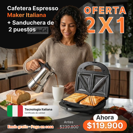 Cafetera  Italiana 9 Tazas + Sanduchera