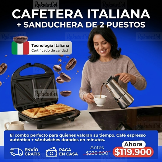 Combo cafetera + sanduchera de 2 puestos
