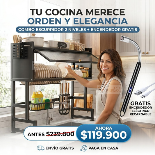 Combo Escurridor 2 niveles tapa+ Encendedor Gratis