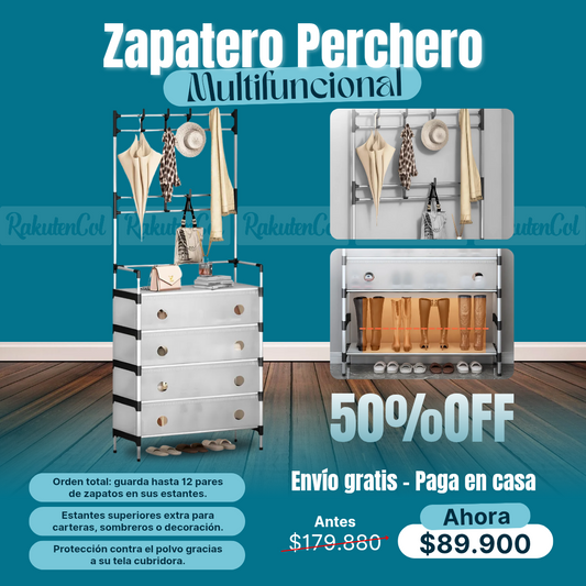 Zapatero perchero organizador metalico guardapolvo 4 niveles