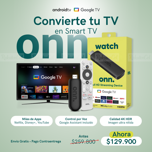H113 - Onn 2k FHD Streaming Stick Con Google TV Color Negro Tipo De Control Remoto De Voz