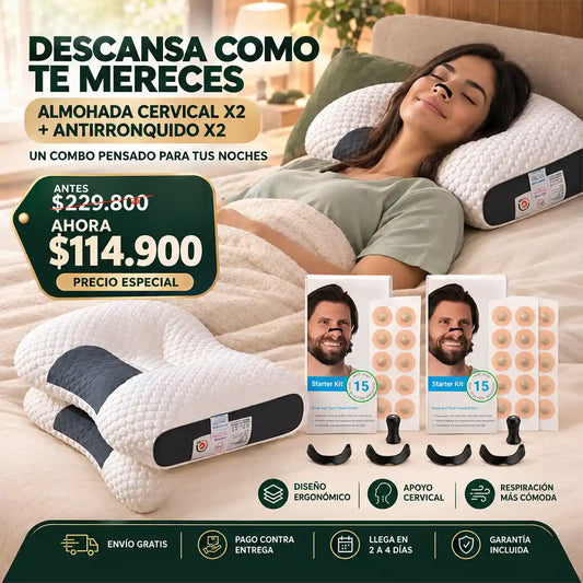 2 Almohadas Cervicales + 2 Antirronquidos