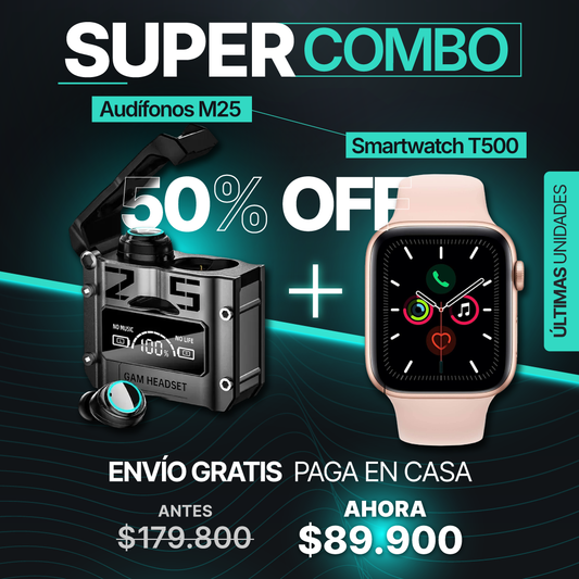 Audífonos M25 + Smartwatch T500