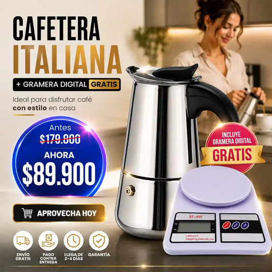 cafetera italiana + gramera de cocina