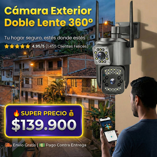 Cámara IP Exterior WiFi 360° V380 Doble Lente