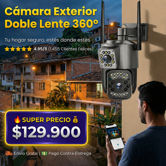 Cámara IP Exterior WiFi 360° V380 Doble Lente