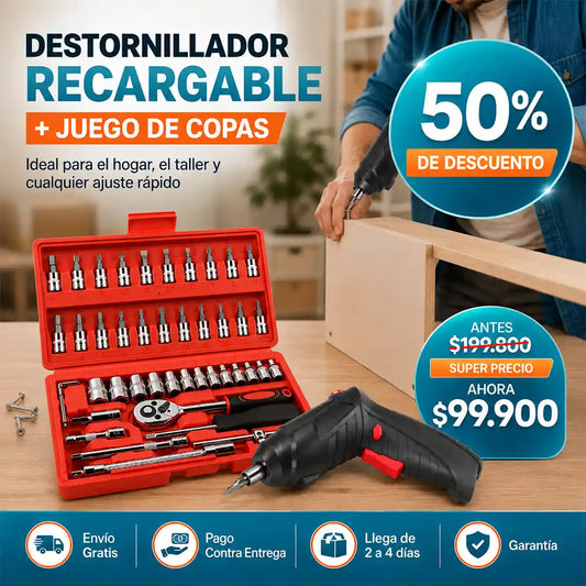 DESTORNILLADOR INALÁMBRICO + SET JUEGO DE COPAS