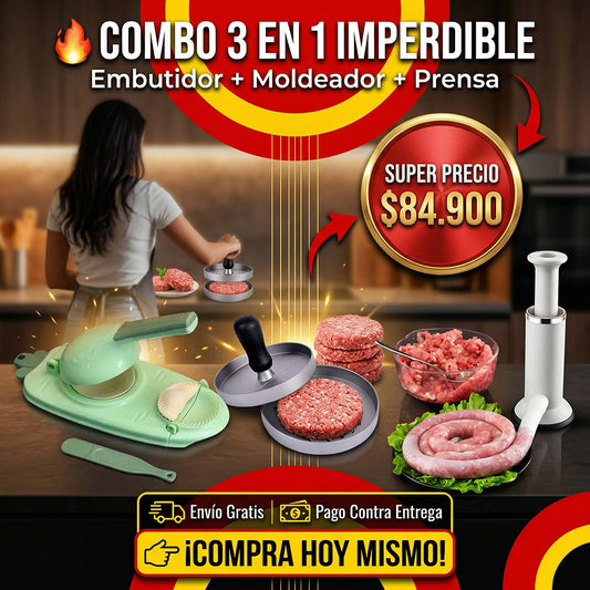 Combo Embutidor salchichas + molde hamburguesa + molde empanada