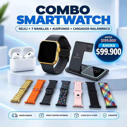 RELOJ INTELIGENTE + 7 MANILLAS + AUDIFONOS + CARGADOR INALAMBRICO X455