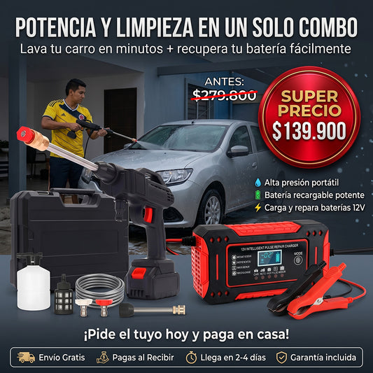 Combo Hidrolavadora Inalámbrica + Iniciador de Baterías