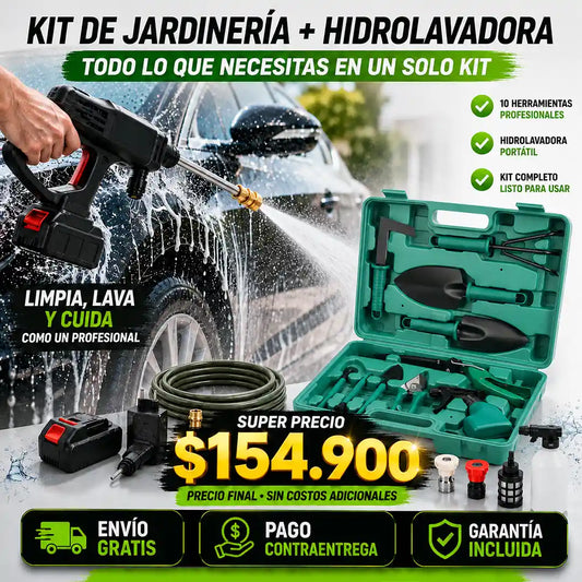 Kit de Herramientas de Jardinería + Hidrolavadora Inalámbrica