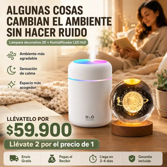 Lámpara Esfera Giratoria Cristal + Humidificador