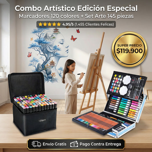 marcadores 120 + set arte 145 piezas