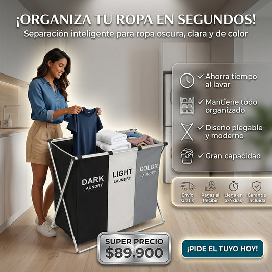 Organizador de Ropa Sucia con 3 Compartimientos
