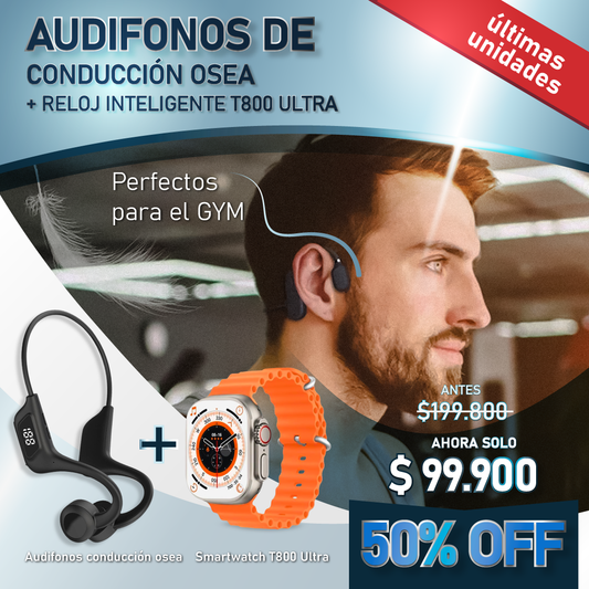 Audífonos Conduccion Osea U9 + Reloj inteligente T800 Ultra