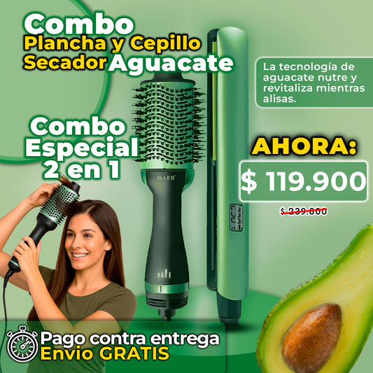 Combo Plancha y Cepillo Secador Aguacate