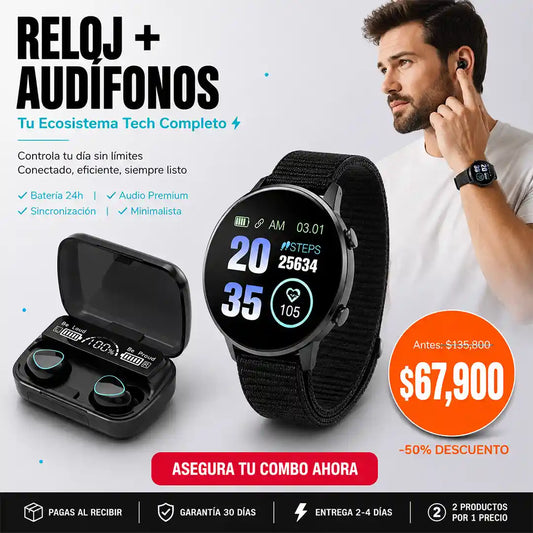 Audífonos Bluetooth + Smartwatch Deportivo