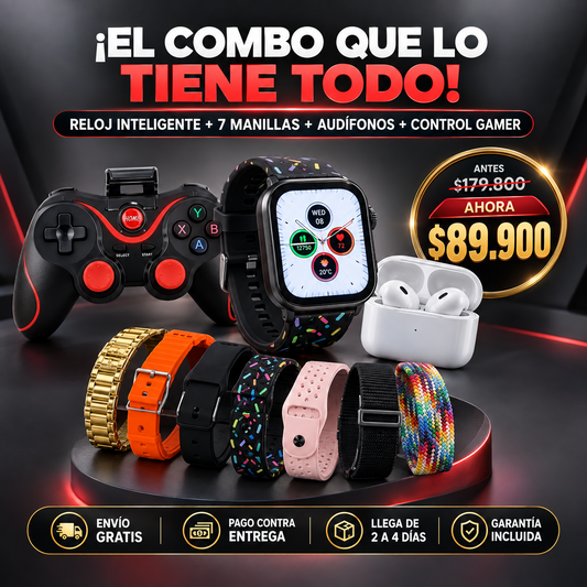 RELOJ INTELIGENTGE + 7 MANILLAS + AUDIFONOS +CONTROL PARA CELULAR