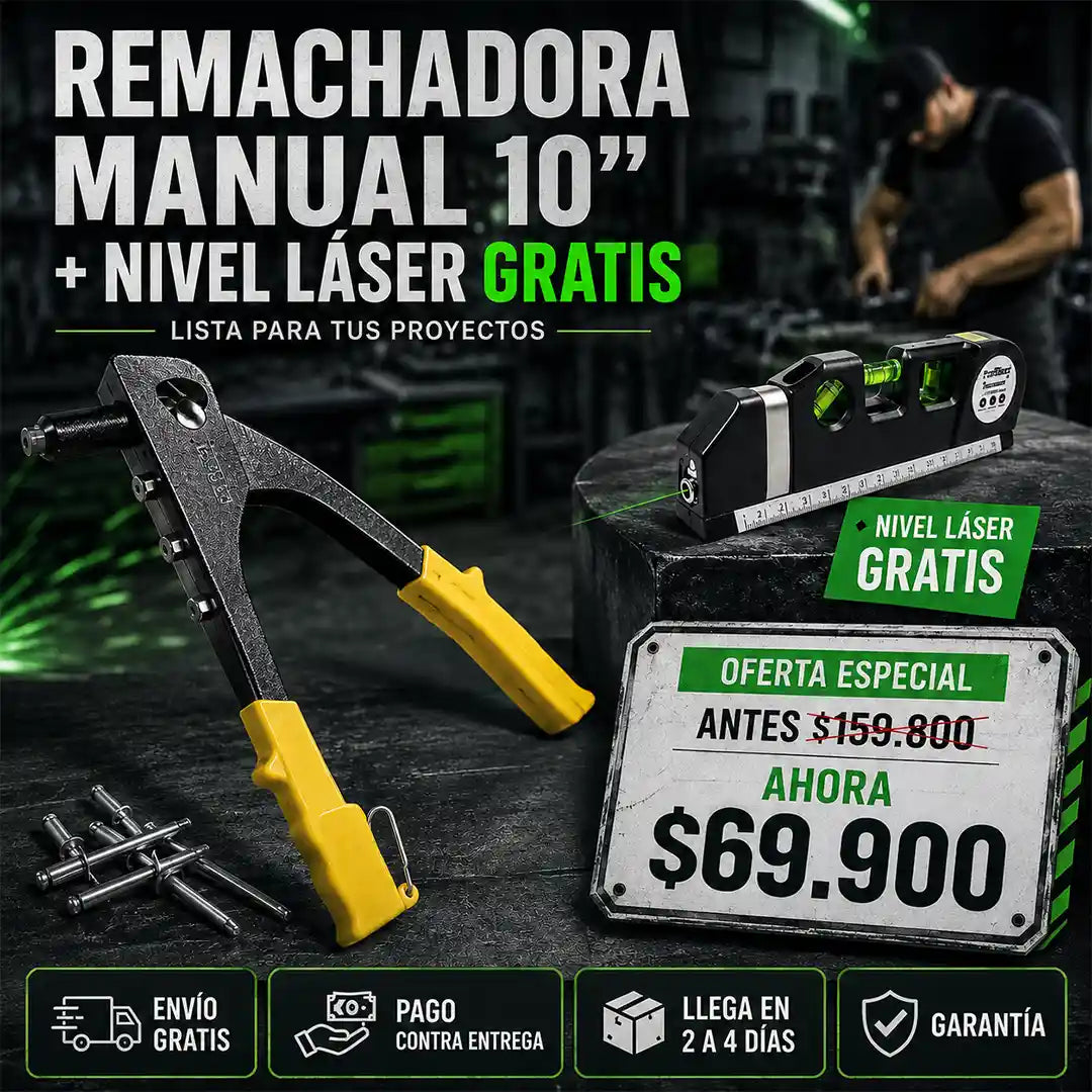 remachadora  10 pulgadas + regalo nivel laser
