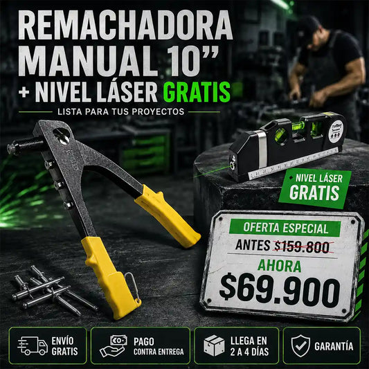 remachadora  10 pulgadas + regalo nivel laser
