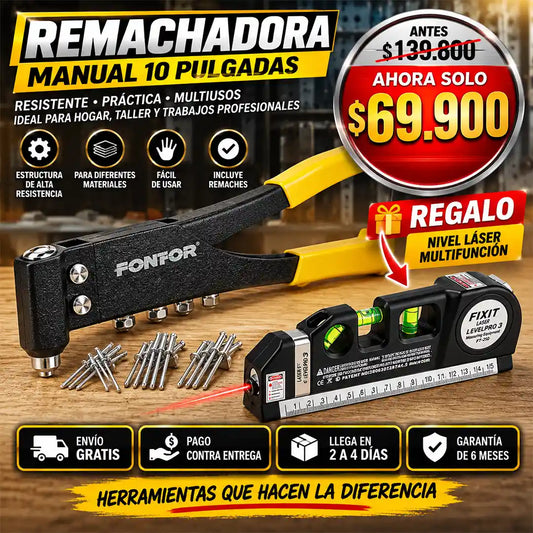 remachadora  10 pulgadas regalo nivel laser