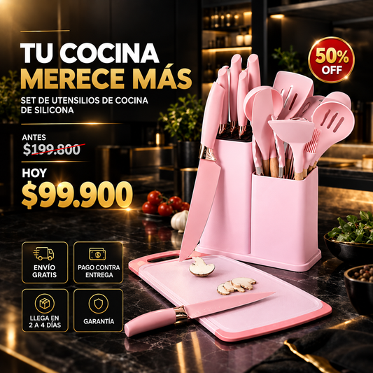 Set de Utensilios de Cocina de Silicona y Madera