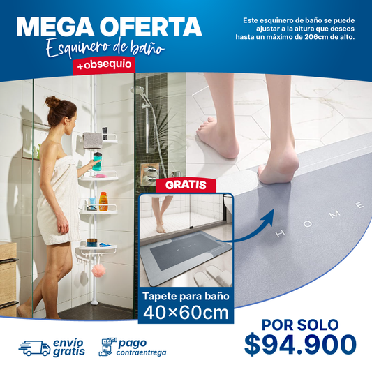 Esquinero de Baño Plegable + Tapete Secador Para Baño