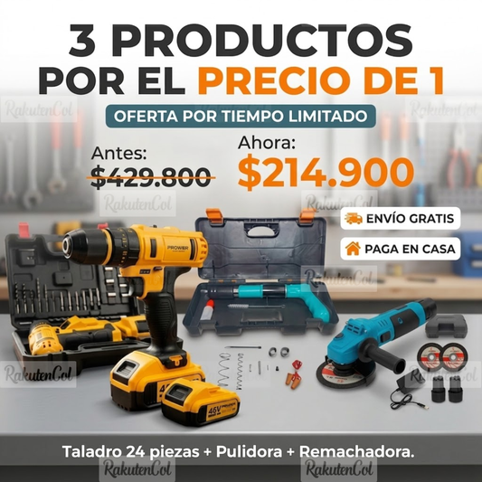 Taladro 24 piezas + pulidora + remachadora